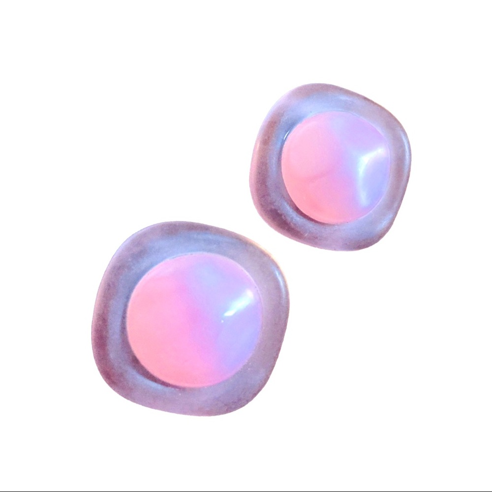 1980s Vintage Cute Cotton Candy Pink Avon Earrings * Clip On *